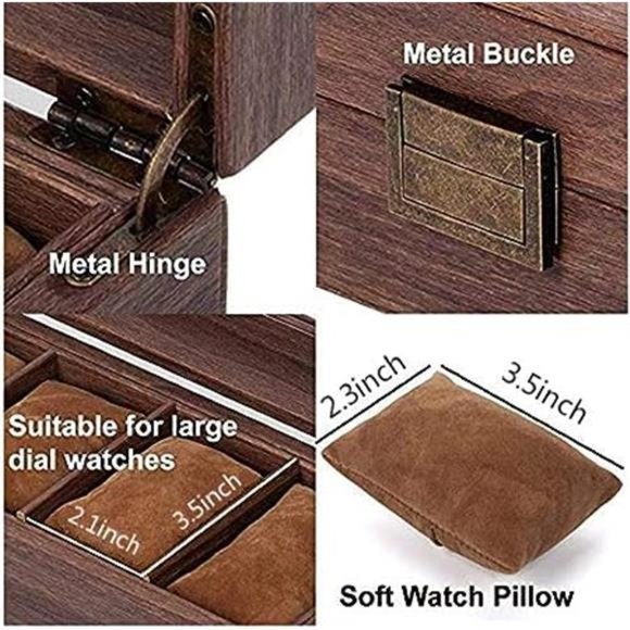 12 Slot PU Leather Watch Box Organizer Watch Case w/ Glass Top Luxury Watches - Picture 6 of 6